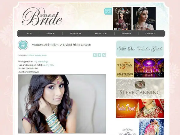 South Asian Bride blog feature of a styled bridal session with bride portrait, JTorry Makeup + Hair Artistry
