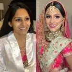 South Asian reception makeup and Hollywood wave hairstyle