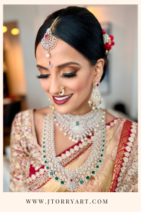 Bride with veil placement and softly defined wedding makeup
