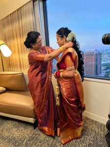 Deep skin tone bridal makeup with a radiant natural finish