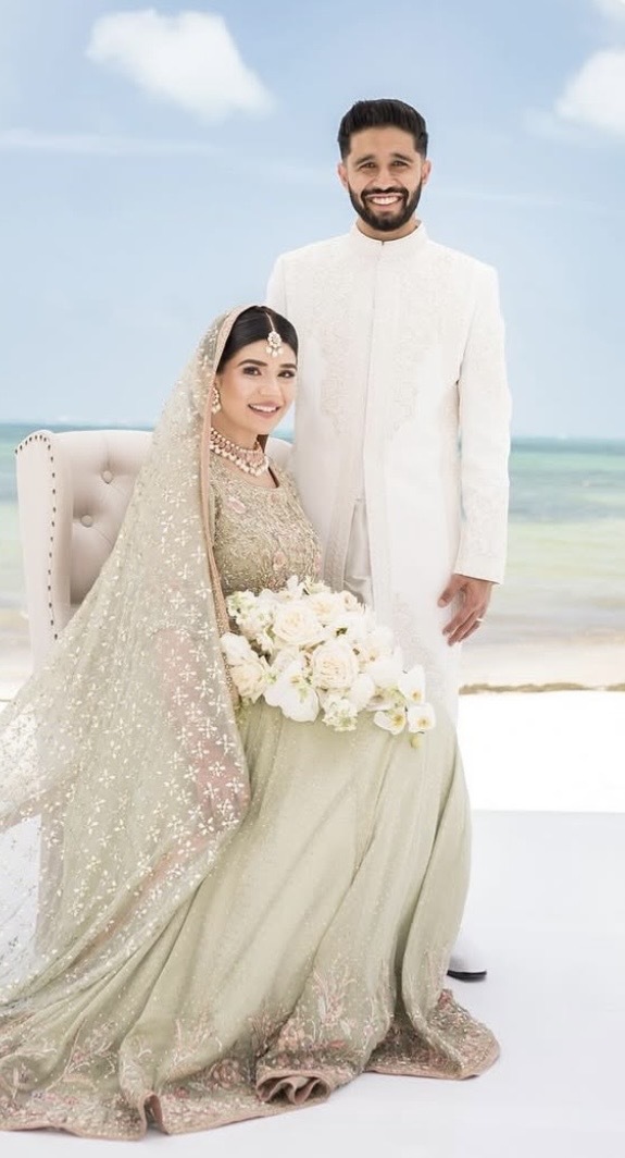Bride and groom at a beach destination wedding