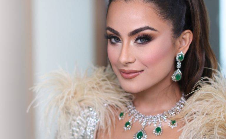 Close view of JTorry makeup artistry showing complexion, eye makeup and jewelry